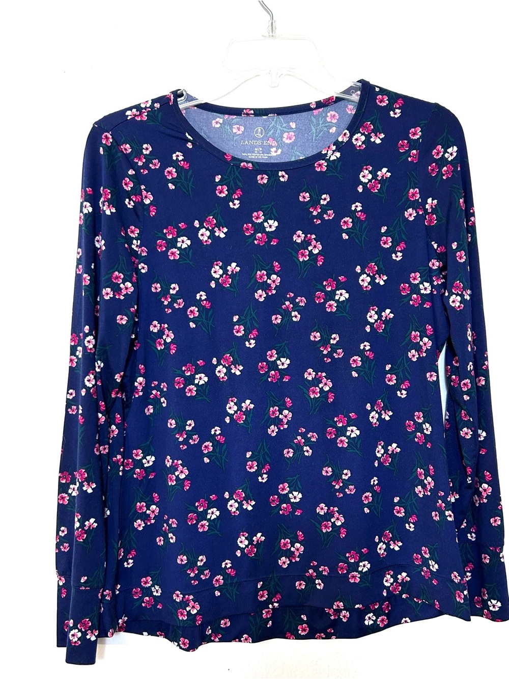 Lands End Medium Petite Women’s Long Sleeve Navy Floral MP